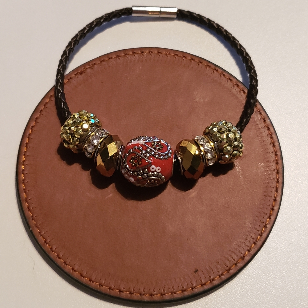 Gold & Red Beaded Bracelet